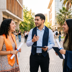 Jóvenes egresados con diplomas