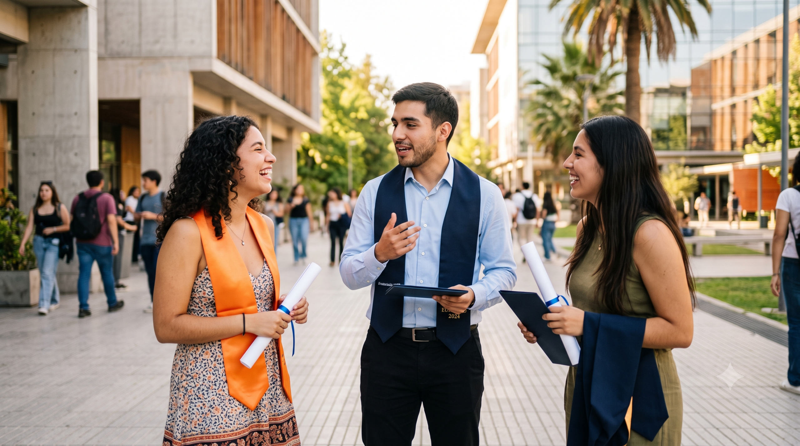 Jóvenes egresados con diplomas